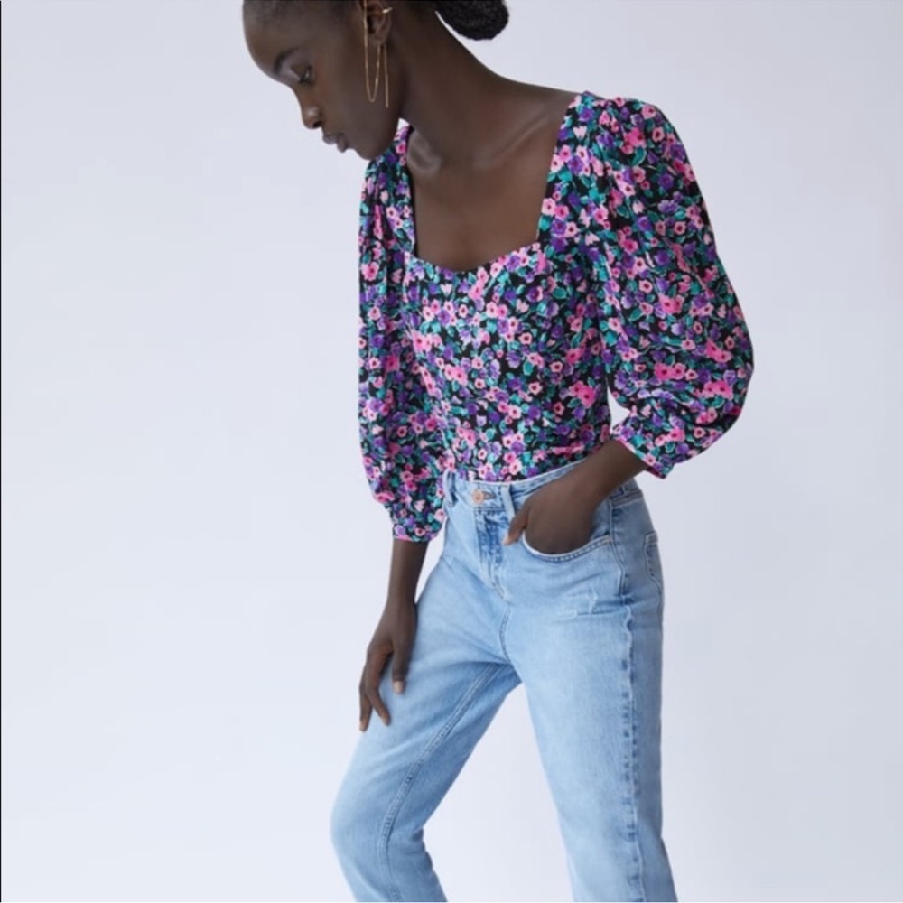 Zara Floral Puff Sleeve Blouse
